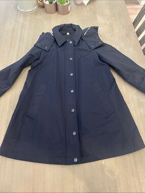 Burberry Navy Trench Coat with Snap Front